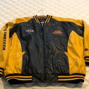 Steve & Barry's Vintage Black and Yellow Lucky 13 Race Team Bomber Jacket XXL